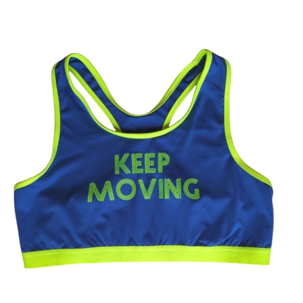 Danskin Now Fitted Dri-More Racerback Sport Athletic Bra XL Blue Lime Green